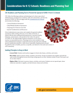 Herramienta de preparación y planificación de los CDC para preventir la propagación de la COVID-19 en escuelas K-12
